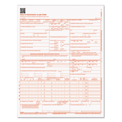 Picture of CMS-1500 Medicare/Medicaid Forms for Laser Printers, One-Part (No Copies), 8.5 x 11, 500 Forms Total