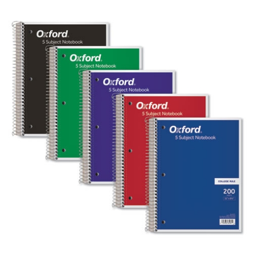 Picture of coil-lock wirebound notebook, 3-hole punched, 5-subject, medium/college rule, randomly assorted covers, (200) 11 x 8.5 sheets