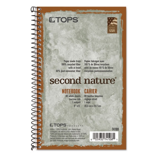 Picture of Second Nature Single Subject Wirebound Notebooks, Narrow Rule, Green Cover, (80) 8 x 5 Sheets