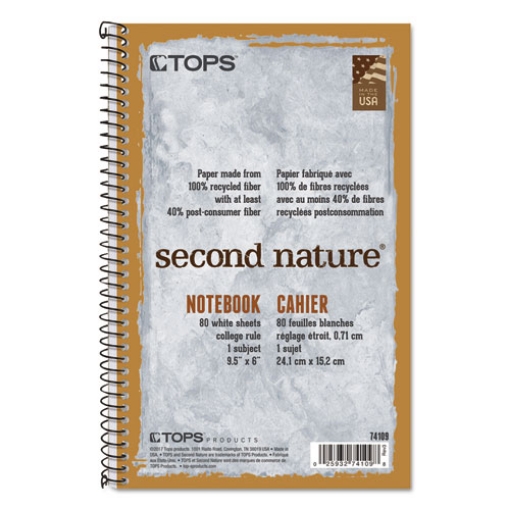 Picture of Second Nature Single Subject Wirebound Notebooks, Medium/College Rule, Light Blue Cover, (80) 9.5 x 6 Sheets