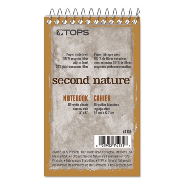 Picture of Second Nature Wirebound Notepads, Narrow Rule, Randomly Assorted Cover Colors, 50 White 3 X 5 Sheets