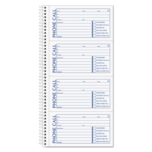 Picture of second nature phone call book, two-part carbonless, 5 x 2.75, 4 forms/sheet, 400 forms total