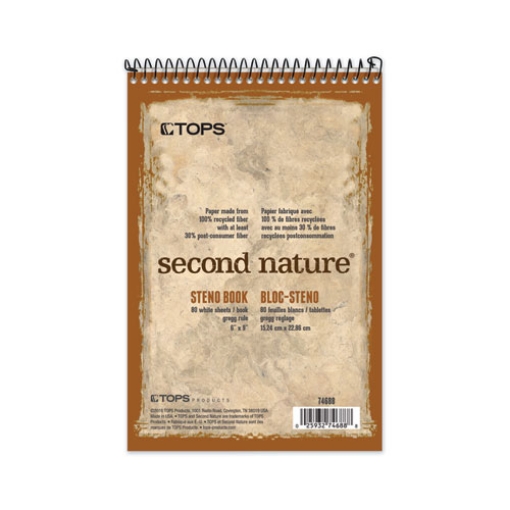 Picture of Second Nature Recycled Notepads, Gregg Rule, Brown Cover, 80 White 6 X 9 Sheets