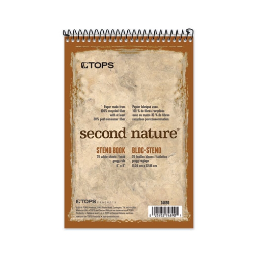 Picture of Second Nature Recycled Notepads, Gregg Rule, Brown Cover, 70 White 6 X 9 Sheets