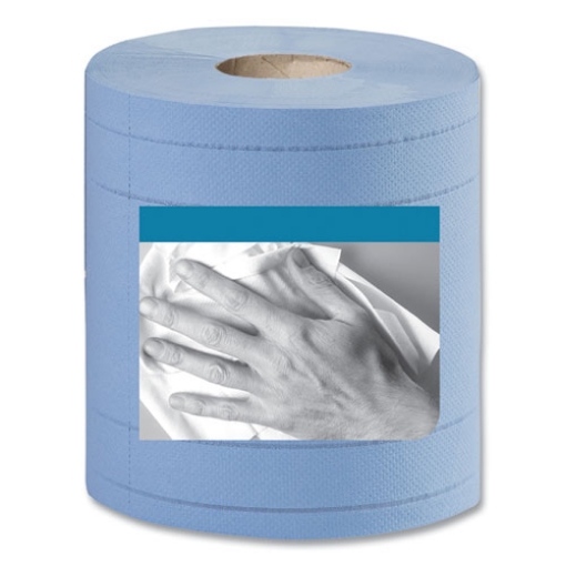 Picture of Industrial Paper Wiper, 4-Ply, 11 x 15.75, Unscented, Blue, 375 Wipes/Roll, 2 Rolls/Carton