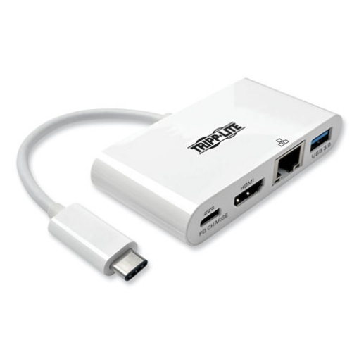 Picture of USB 3.1 Gen 1 USB-C to HDMI Adapter, USB-A/USB-C PD Charging/Gigabit Ethernet, 3", White