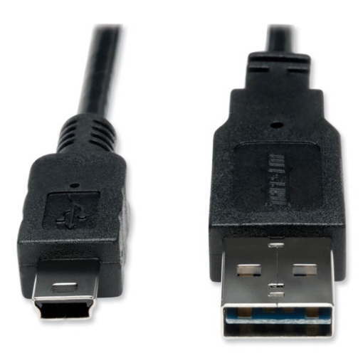 Picture of Universal Reversible USB 2.0 Cable, Reversible A to 5-Pin Mini B (M/M), 6 ft, Black