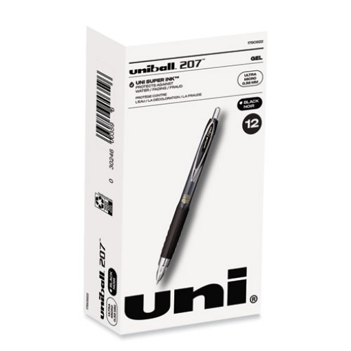 Picture of 207 Signo Gel Ultra Micro Gel Pen, Retractable, Extra-Fine 0.38 mm, Black Ink, Clear/Black Barrel