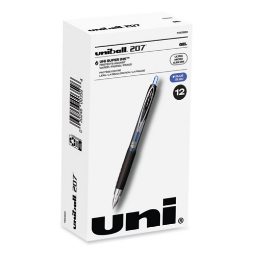 Picture of 207 Signo Gel Ultra Micro Gel Pen, Retractable, Extra-Fine 0.38 mm, Blue Ink, Clear/Black Barrel