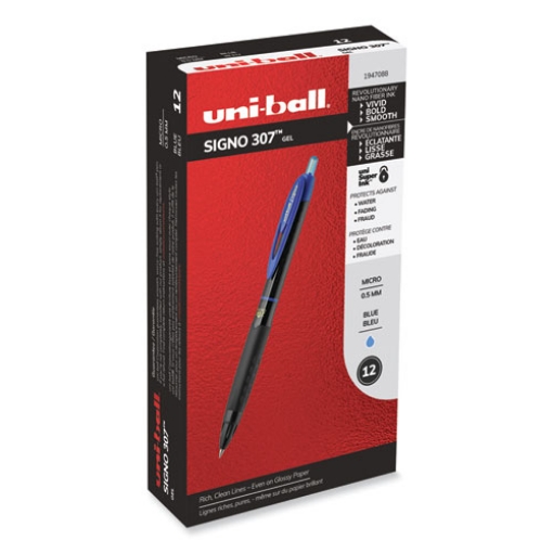 Picture of 307 Gel Pen, Retractable, Fine 0.5 mm, Blue Ink, Black Barrel, Dozen