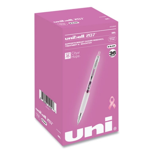 Picture of 207 Office Pack Gel Pen, Retractable, Medium 0.7 mm, Black Ink, Pink/Translucent White Barrel, 36/Pack