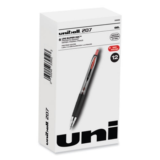 Picture of Signo 207 Gel Pen, Retractable, Medium 0.7 Mm, Red Ink, Smoke/black/red Barrel, Dozen