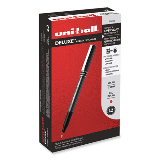 Picture of Deluxe Roller Ball Pen, Stick, Extra-Fine 0.5 mm, Red Ink, Metallic Gray/Black/Red Barrel, Dozen