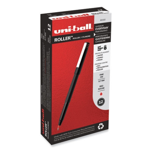 Picture of Roller Ball Pen, Stick, Fine 0.7 mm, Red Ink, Black/Red Barrel, Dozen