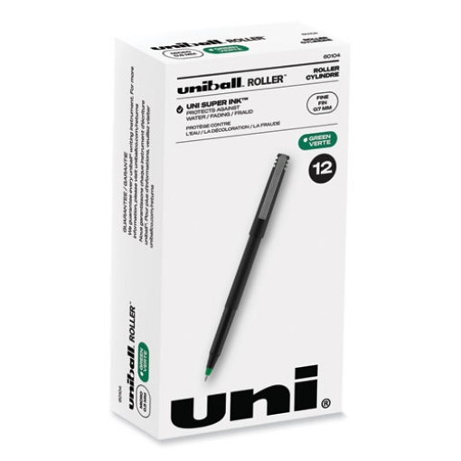 Picture of Roller Ball Pen, Stick, Fine 0.7 mm, Green Ink, Black/Green Barrel, Dozen