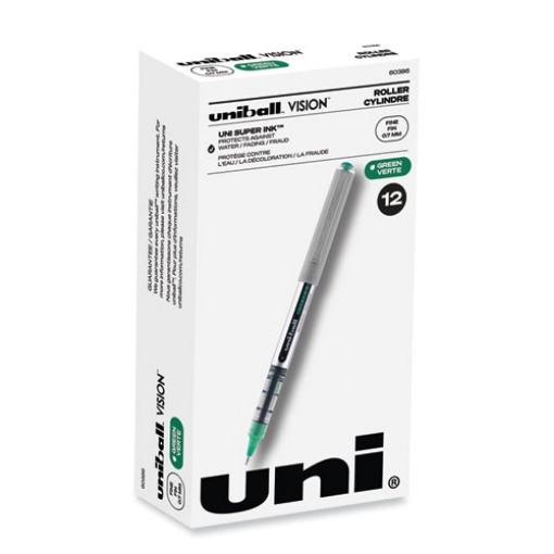 Picture of VISION Roller Ball Pen, Stick, Fine 0.7 mm, Green Ink, Silver/Green/Clear Barrel, Dozen