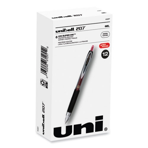 Picture of Signo 207 Gel Pen, Retractable, Fine 0.5 mm, Red Ink, Smoke/Black/Red Barrel, Dozen