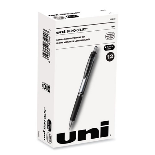 Picture of Signo Gel Pen, Retractable, Medium 0.7 mm, Black Ink, Silver/Black Barrel, Dozen