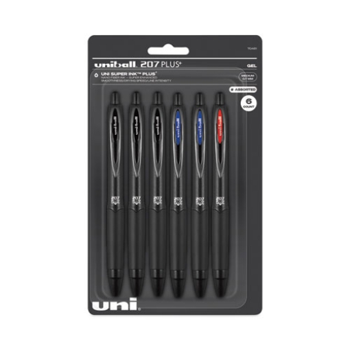 Picture of 207 Plus+ Gel Pen, Retractable, Medium 0.7 mm, Assorted Ink Colors, Black Barrel, 6/Pack