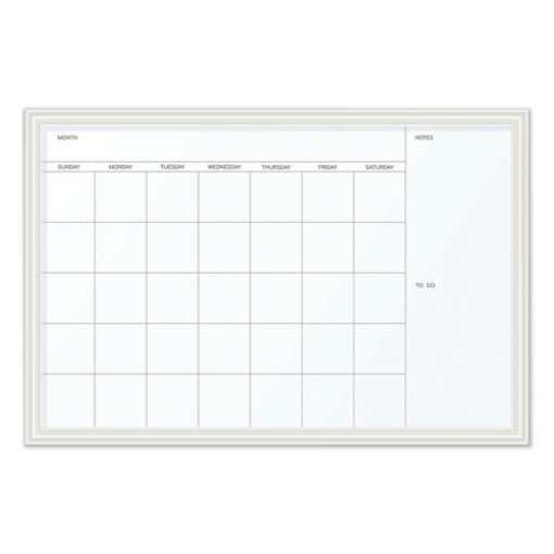 Picture of Magnetic Dry Erase Calendar with Decor Frame, One Month, 30 x 20, White Surface, White Wood Frame