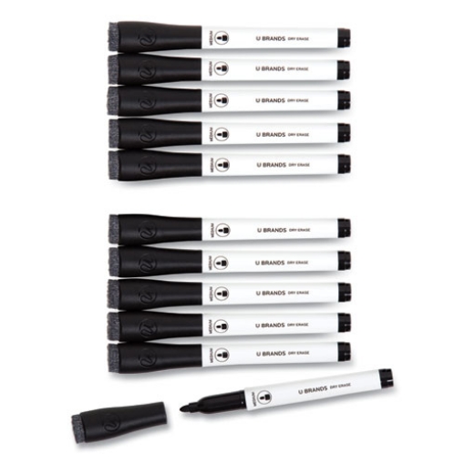 Picture of Medium Point Low-Odor Dry-Erase Markers With Erasers, Medium Bullet Tip, Black, Dozen