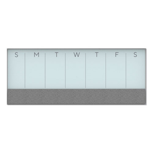 Picture of 3N1 Magnetic Glass Dry Erase Combo Board, Weekly Calendar, 36 x 15.25, Gray/White Surface, White Aluminum Frame
