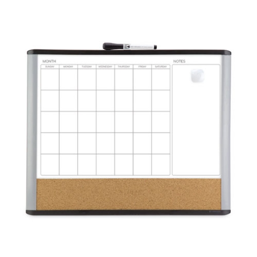 Picture of 3N1 Magnetic Mod Dry Erase Board, Monthly Calendar, 20 x 16, White Surface, Gray/Black Plastic Frame