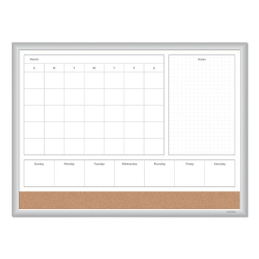 Picture of 4N1 Magnetic Dry Erase Combo Board, 23 x 17, Tan/White Surface, Silver Aluminum Frame