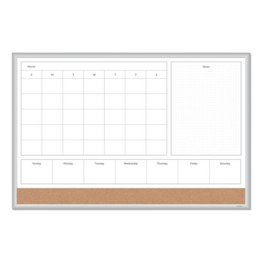 Picture of 4N1 Magnetic Dry Erase Combo Board, 35 x 23, Tan/White Surface, Silver Aluminum Frame