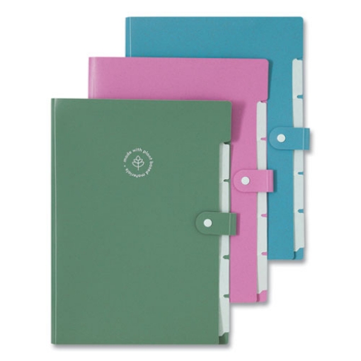 Picture of U-Eco Six-Pocket Expandable Folder, 4.5" Expansion, 6 Sections, Snap Button Closure, 1/6-Cut Tabs, Letter Size, 3/Pack