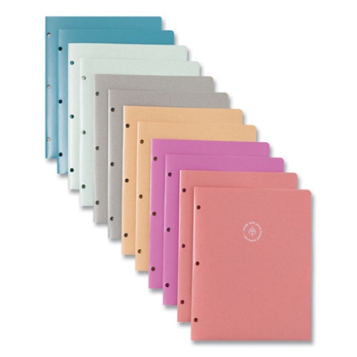 Picture of U-Eco Poly Two-Pocket Folders, Three-Hole Punched, Poly/Wheat Straw, 11 x 8.5, Assorted,12/Pack