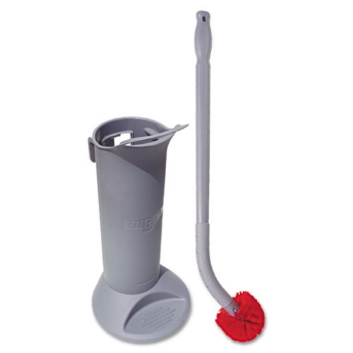 Picture of Ergo Toilet Bowl Brush Complete: Wand, Brush Holder And Two Heads, Gray