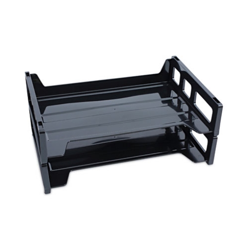 Picture of Recycled Plastic Side Load Desk Trays, 2 Sections, Letter Size Files, 13" X 9" X 2.75", Black