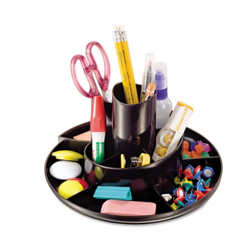 Picture of Rotary Desk Organizer, 11 Compartments, Plastic, 8.75" Diameter x 5.38"h, Black