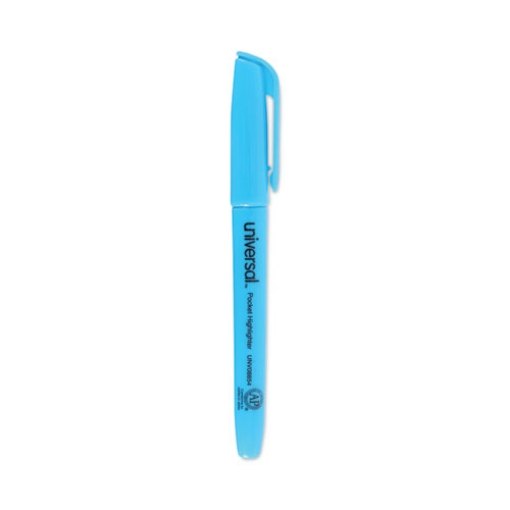 Picture of Pocket Highlighters, Fluorescent Blue Ink, Chisel Tip, Blue Barrel, Dozen