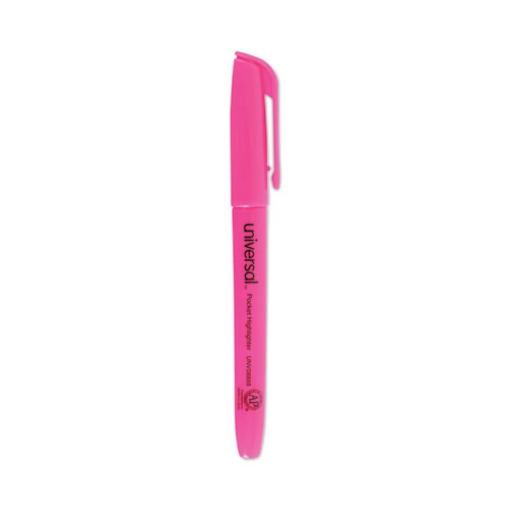 Picture of Pocket Highlighters, Fluorescent Pink Ink, Chisel Tip, Pink Barrel, Dozen