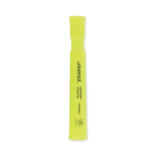 Picture of Desk Highlighters, Fluorescent Yellow Ink, Chisel Tip, Yellow Barrel, Dozen