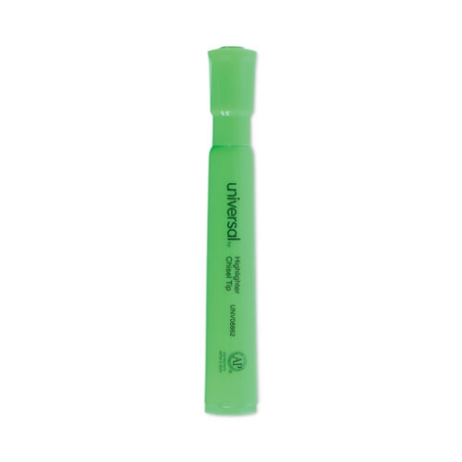 Picture of Desk Highlighters, Fluorescent Green Ink, Chisel Tip, Green Barrel, Dozen