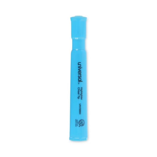 Picture of Desk Highlighters, Fluorescent Blue Ink, Chisel Tip, Blue Barrel, Dozen