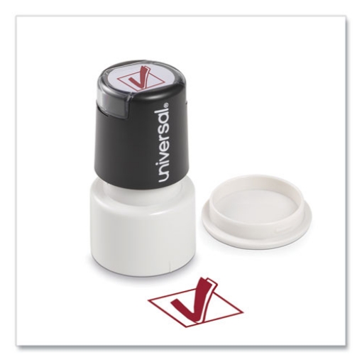 Picture of Round Message Stamp, Check Mark, Pre-Inked/re-Inkable, Red