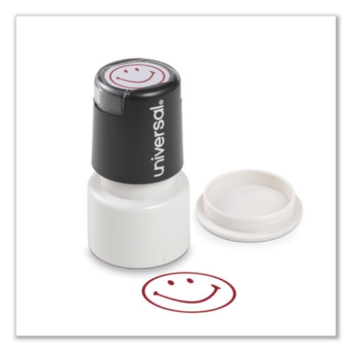 Picture of Round Message Stamp, Smiley Face, Pre-Inked/re-Inkable, Red