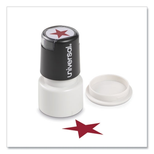 Picture of Round Message Stamp, Star, Pre-Inked/re-Inkable, Red