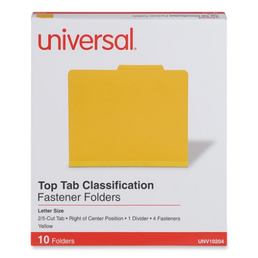 Picture of Bright Colored Pressboard Classification Folders, 2" Expansion, 1 Divider, 4 Fasteners, Letter Size, Yellow Exterior, 10/Box