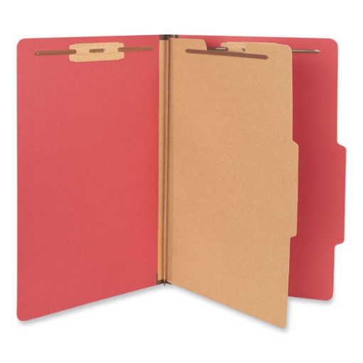 Picture of Bright Colored Pressboard Classification Folders, 2" Expansion, 1 Divider, 4 Fasteners, Legal Size, Ruby Red Exterior, 10/Box