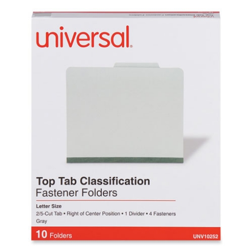 Picture of Four-Section Pressboard Classification Folders, 2" Expansion, 1 Divider, 4 Fasteners, Letter Size, Gray Exterior, 10/Box