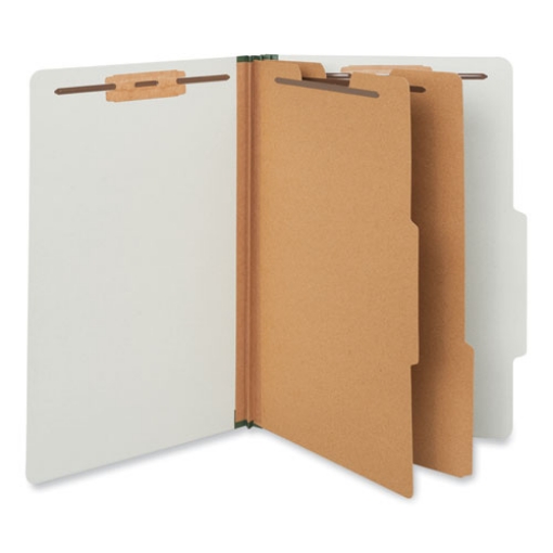 Picture of Six-Section Pressboard Classification Folders, 2" Expansion, 2 Dividers, 6 Fasteners, Legal Size, Gray Exterior, 10/Box