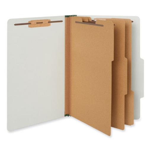 Picture of eight-section pressboard classification folders, 3" expansion, 3 dividers, 8 fasteners, legal size, gray exterior, 10/box