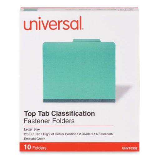 Picture of Bright Colored Pressboard Classification Folders, 2" Expansion, 2 Dividers, 6 Fasteners, Letter Size, Emerald Green, 10/Box