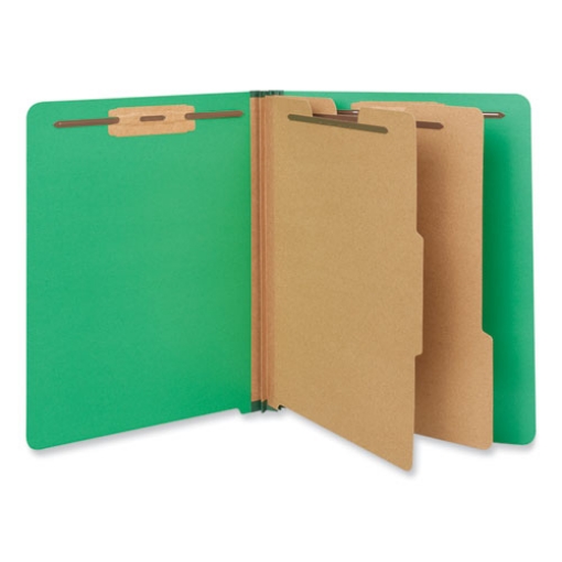 Picture of Deluxe Six-Section Pressboard End Tab Classification Folders, 2 Dividers, 6 Fasteners, Letter Size, Green, 10/Box