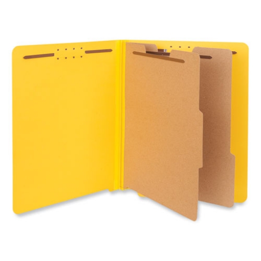 Picture of Deluxe Six-Section Pressboard End Tab Classification Folders, 2 Dividers, 6 Fasteners, Letter Size, Yellow, 10/Box